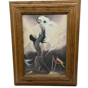 Paha Ska Vision Quest Framed Signed Print Oglala Lakota Artist Vintage Spiritual